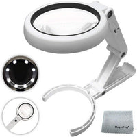 Magnifying Glass: 5X + 11X with 8 LED Lights - Hold or Stand