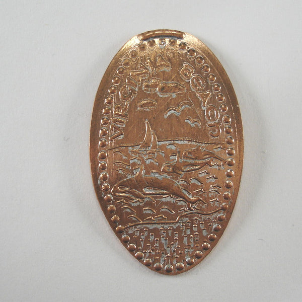 Pressed Penny: Virginia Beach - Ocean Scene with Dolphins and Sailboat