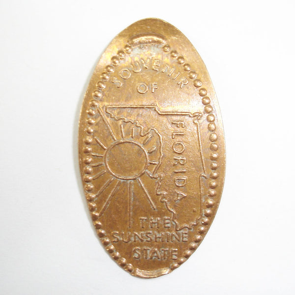 Pressed Penny: Souvenir of Florida - The Sunshine State - State Outline and Sun