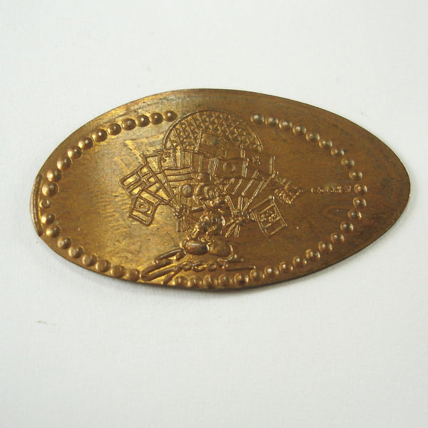 Pressed Penny: Disney Epcot - Mickey Mouse Holding Flags of the World and Spaceship Earth
