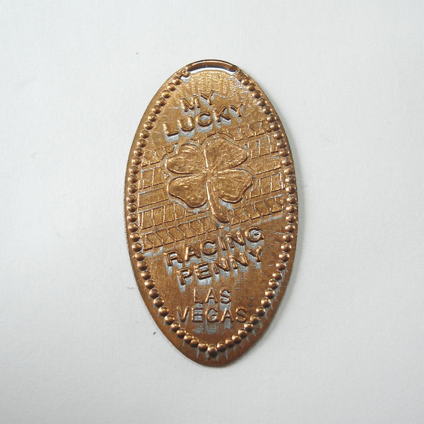 Pressed Penny: My Lucky Racing Penny - Las Vegas - Four Leaf Clover and Tire Tracks