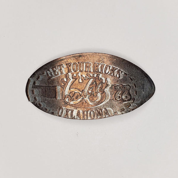 Pressed Penny: Get Your Kicks on Route 66 - Oklahoma - State Outline and Sign
